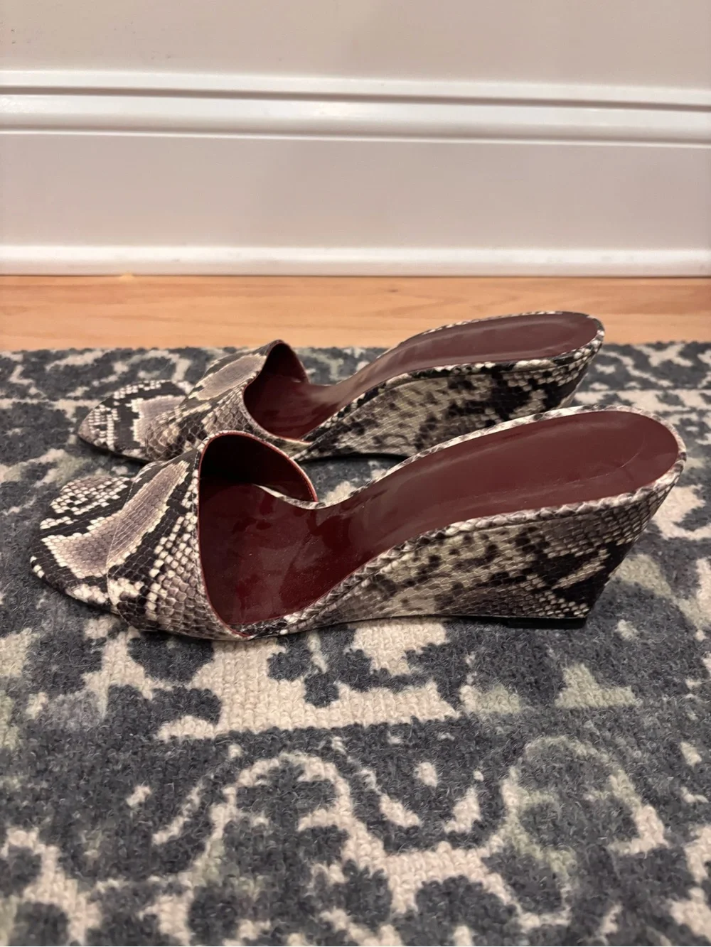 STAUD Billie wedge mules in a snake-embossed leather print size 41.5